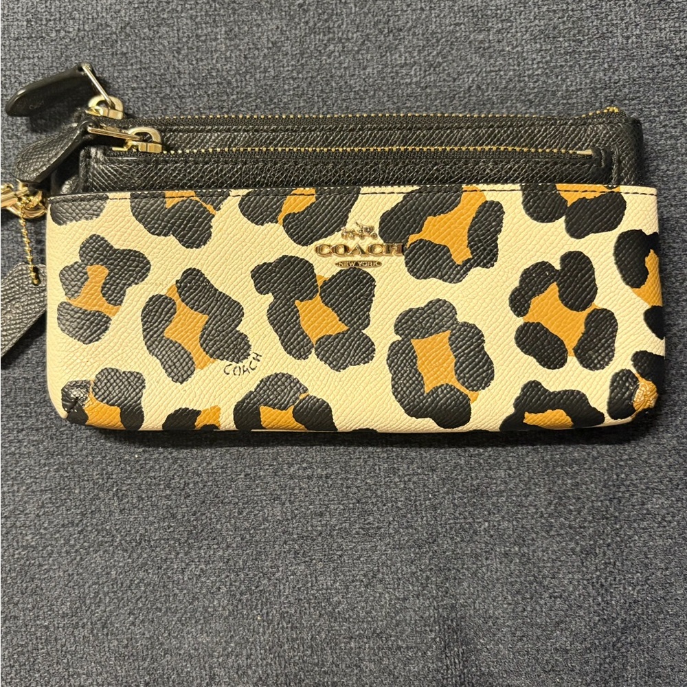 Coach Black and Tan Leopard Print Clutch